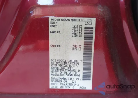 2013 Nissan Altima 2.5 S from USA, damaged, VIN 1N4AL3AP6DC187392